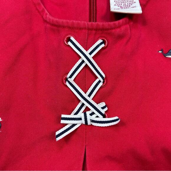 Vintage Gymboree Whale Watching  Embroidered Red Jumper Dress 2003 Sz 3T - Picture 4 of 6